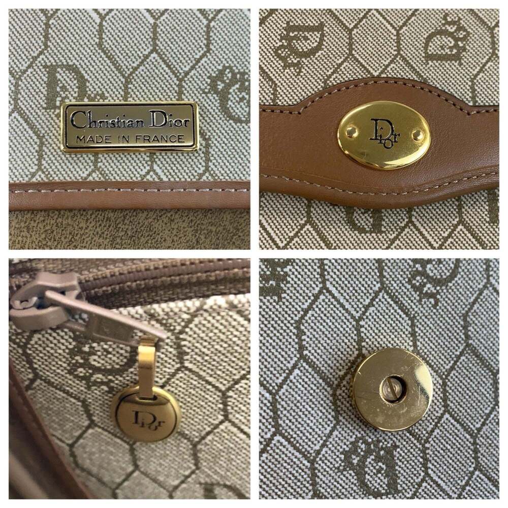 Christian Dior Vintage Honeycomb Pattern Beige Brown Leather Shoulder Bag/Pou... - Picture 3 of 8
